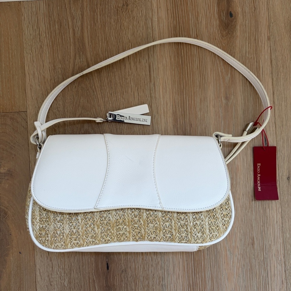 Enzo Angiolini Straw White Shoulder Bag NWT Summer Woven Handbag MSRP $78